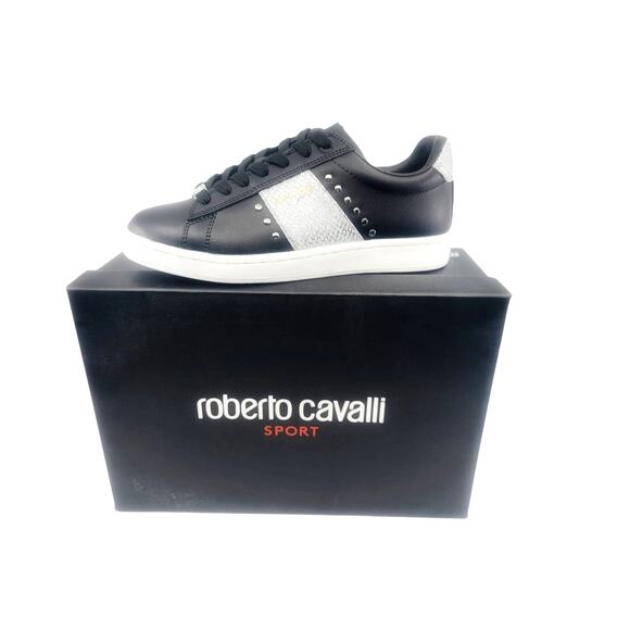 NWT Roberto Cavalli Sport Studded Logo Sneakers- Size 7 - Picture 3 of 12